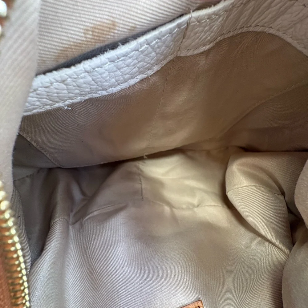 Valentina Italian Leather Hobo Bag Cream & Tan Shoulder Purse